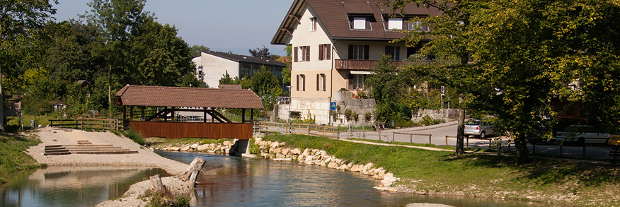 Aussicht aufs Äärli — die Aare beim Trainingscenter in Aarberg